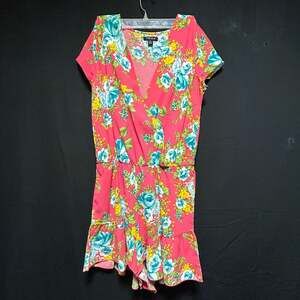 Feminine chic Pink Floral Faux Wrap Ruffle Romper Size S/P coquette grandma